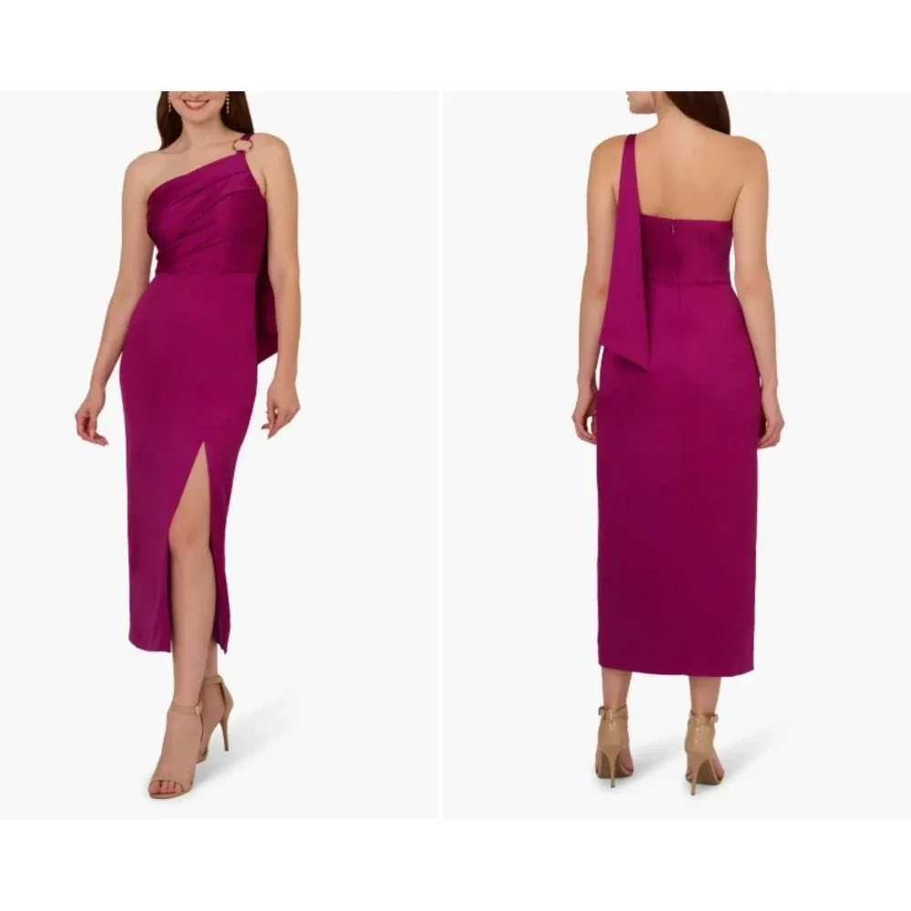 Adrianna Papell Women's Satin Crepe Dress Evening Gown Wild Magenta SZ 6 NEW NWT
